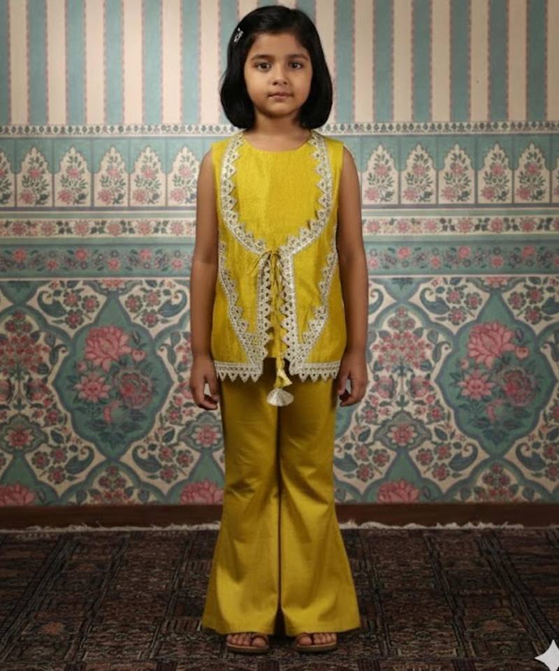 Mustard embroidered tunic and pants set
