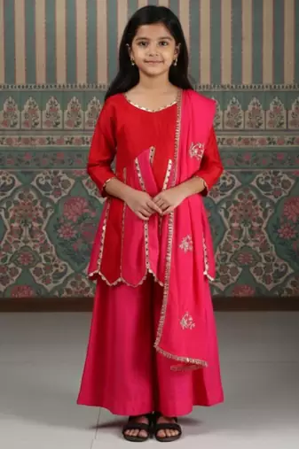 Red embroidered kurta palazzo set