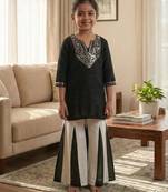 Black kurta with white panel palazzo