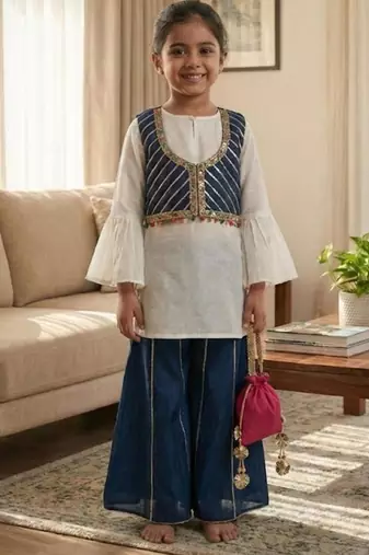 Ivory top with blue palazzo set