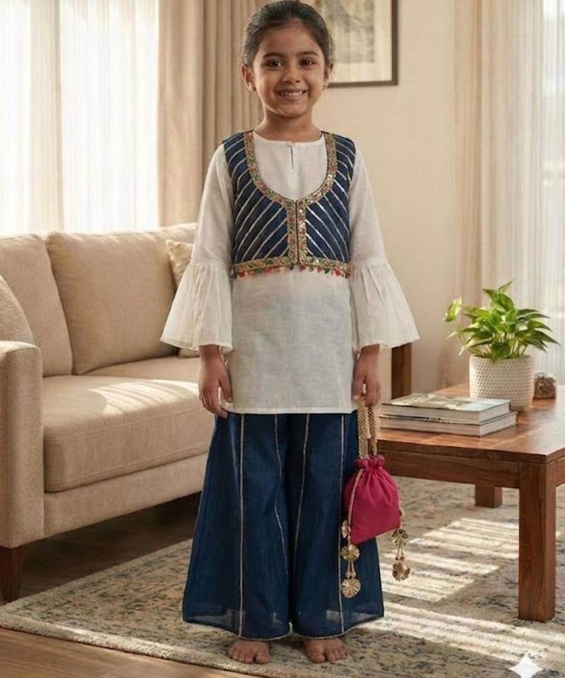 Ivory top with blue palazzo set