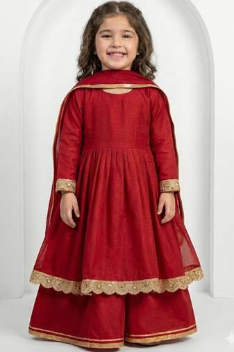 Red anarkali suit with dupatta
