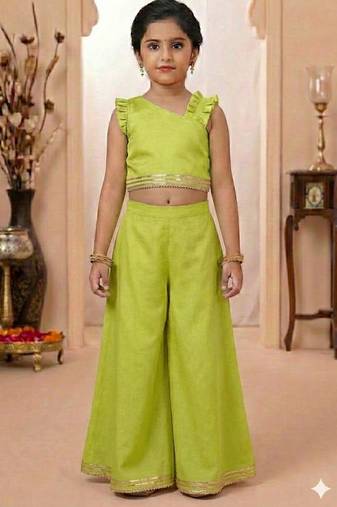 Lime green crop top and palazzo set