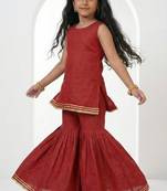 Maroon sleeveless kurti and sharara set