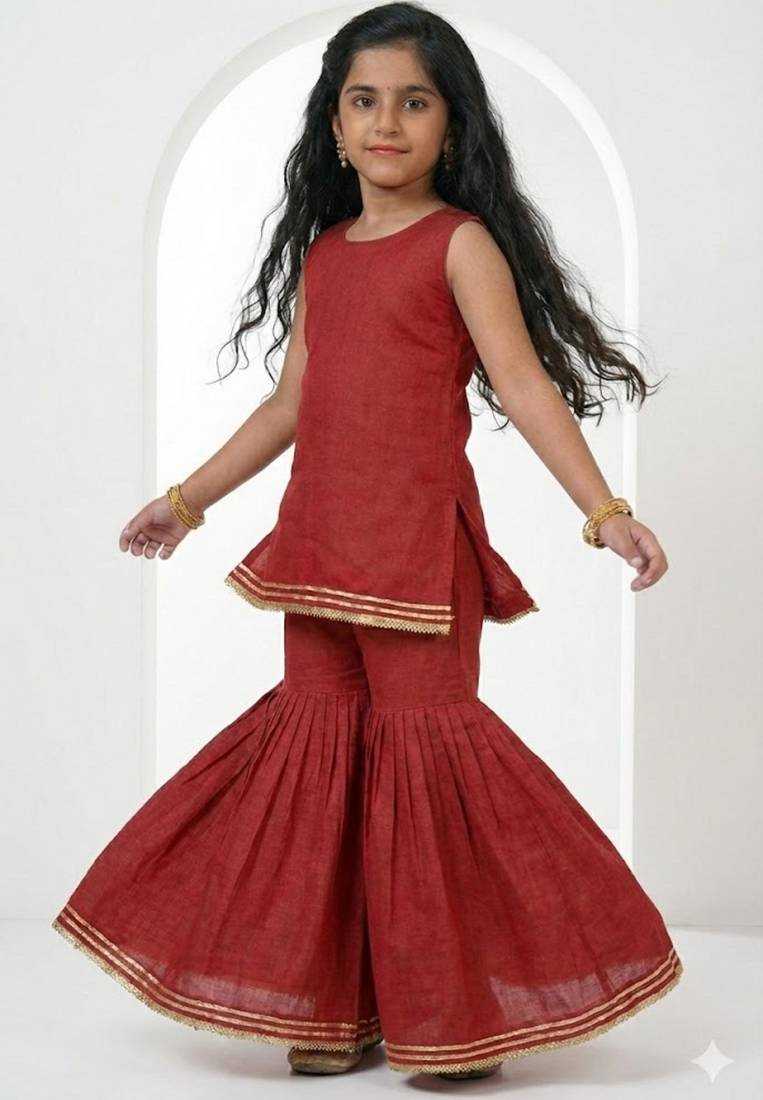 Maroon sleeveless kurti and sharara set