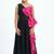 Black and pink one-shoulder party outfit