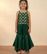 Green chevron embroidered top with flared pants