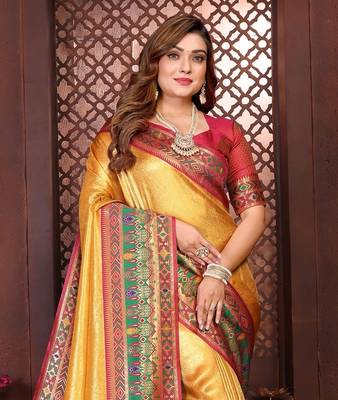 Yellow Color Premium Pure Banarasi Tissue Silk Saree 2