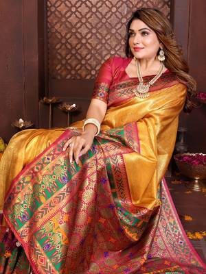 Yellow Color Premium Pure Banarasi Tissue Silk Saree 3