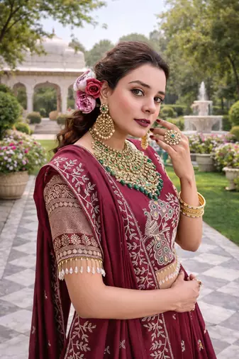 Maroon Color Embroidery Sequence with thred work pure Vichitra Lehenga Set