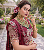 Maroon Color Embroidery Sequence with thred work pure Vichitra Lehenga Set