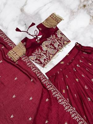 Maroon Color Embroidery Sequence with thred work pure Vichitra Lehenga Set 5