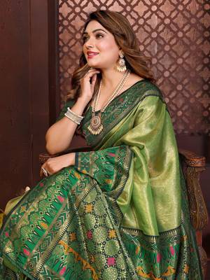 Green Color Premium Pure Banarasi Tissue Silk Saree 1