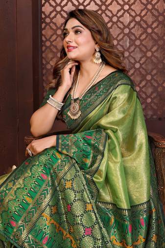 Green Color Premium Pure Banarasi Tissue Silk Saree