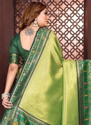 Green Color Premium Pure Banarasi Tissue Silk Saree 2