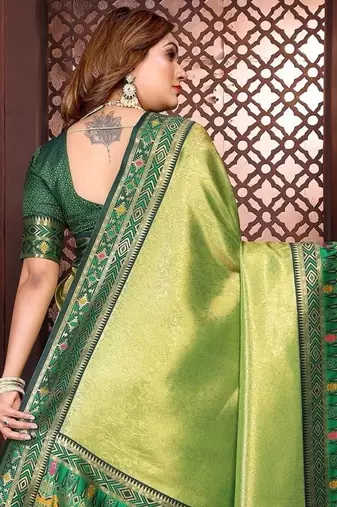 Green Color Premium Pure Banarasi Tissue Silk Saree