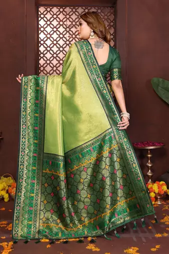 Green Color Premium Pure Banarasi Tissue Silk Saree