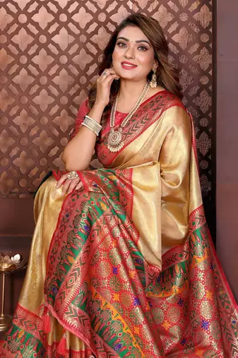 Golden Color Premium Pure Banarasi Tissue Silk Saree