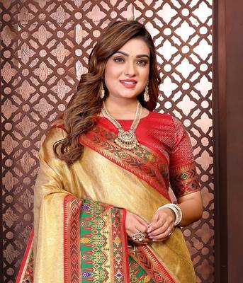 Golden Color Premium Pure Banarasi Tissue Silk Saree 3
