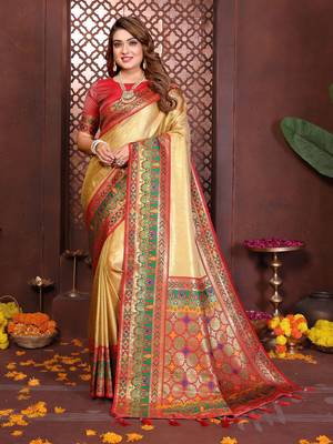 Golden Color Premium Pure Banarasi Tissue Silk Saree 1