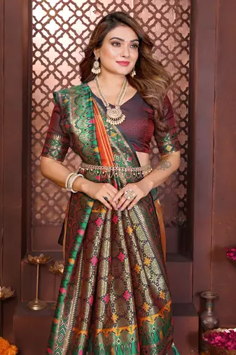 Orange Color Premium Pure Banarasi Tissue Silk Saree