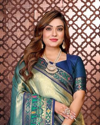 Aqua Blue Color Premium Pure Banarasi Tissue Silk Saree 3