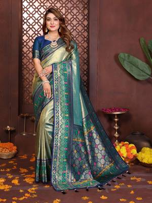 Aqua Blue Color Premium Pure Banarasi Tissue Silk Saree 1