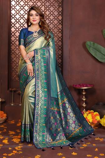 Aqua Blue Color Premium Pure Banarasi Tissue Silk Saree