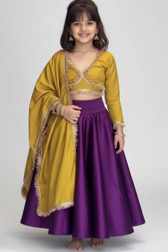 Mustard & purple girls lehenga set