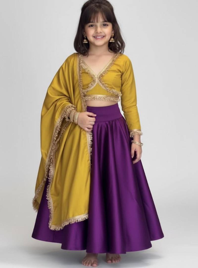 Mustard & purple girls lehenga set