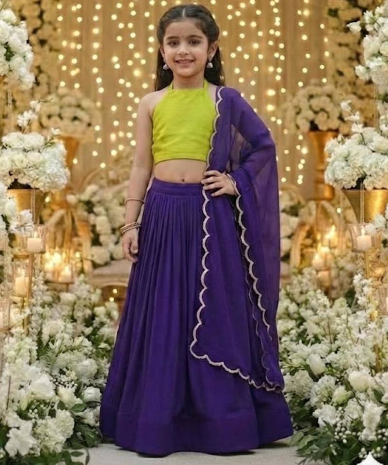 Lime green & purple festive lehenga