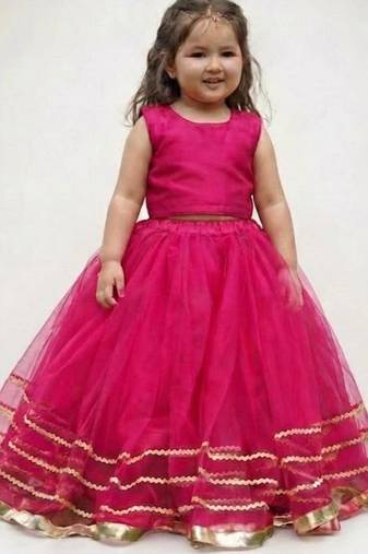 Pink net party lehenga for girls