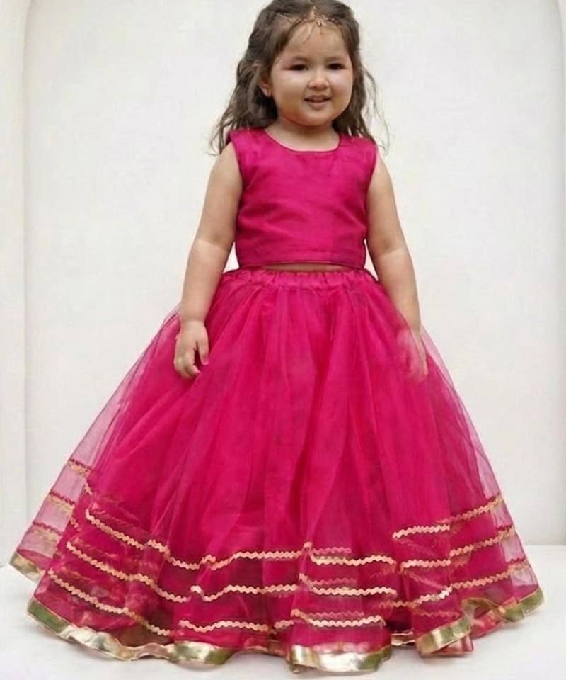 Pink net party lehenga for girls