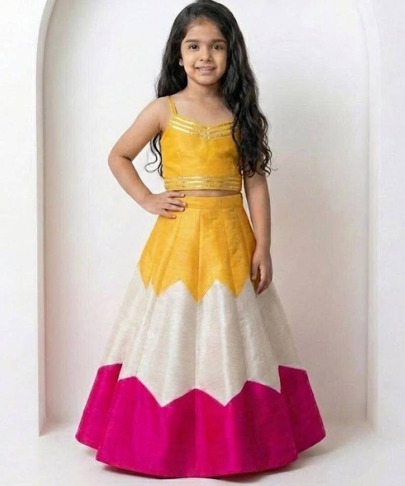 Yellow, pink & white girls lehenga