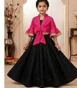 Black lehenga with pink tie-front jacket