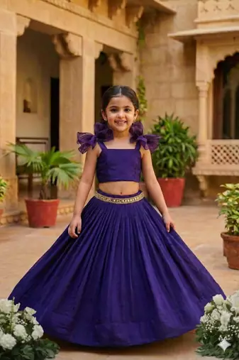 Purple pleated girls lehenga choli