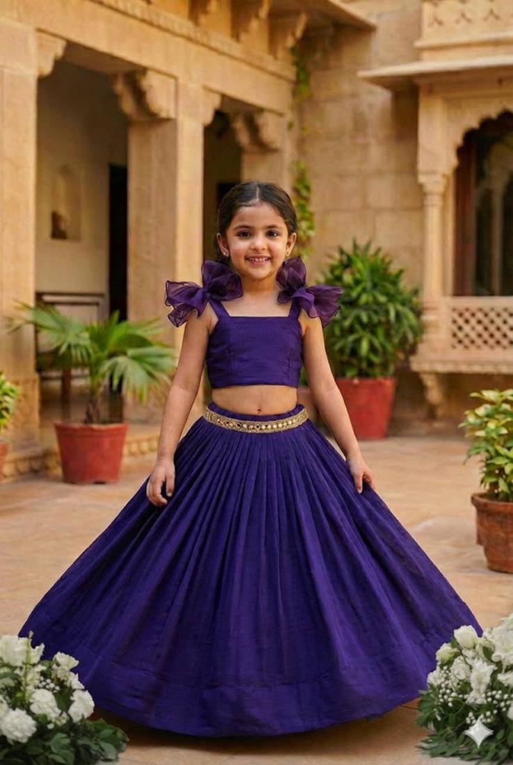 Purple pleated girls lehenga choli