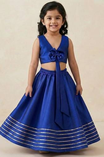Blue silk girls lehenga set
