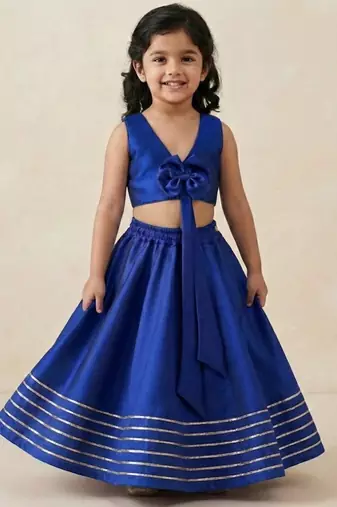 Blue silk girls lehenga set