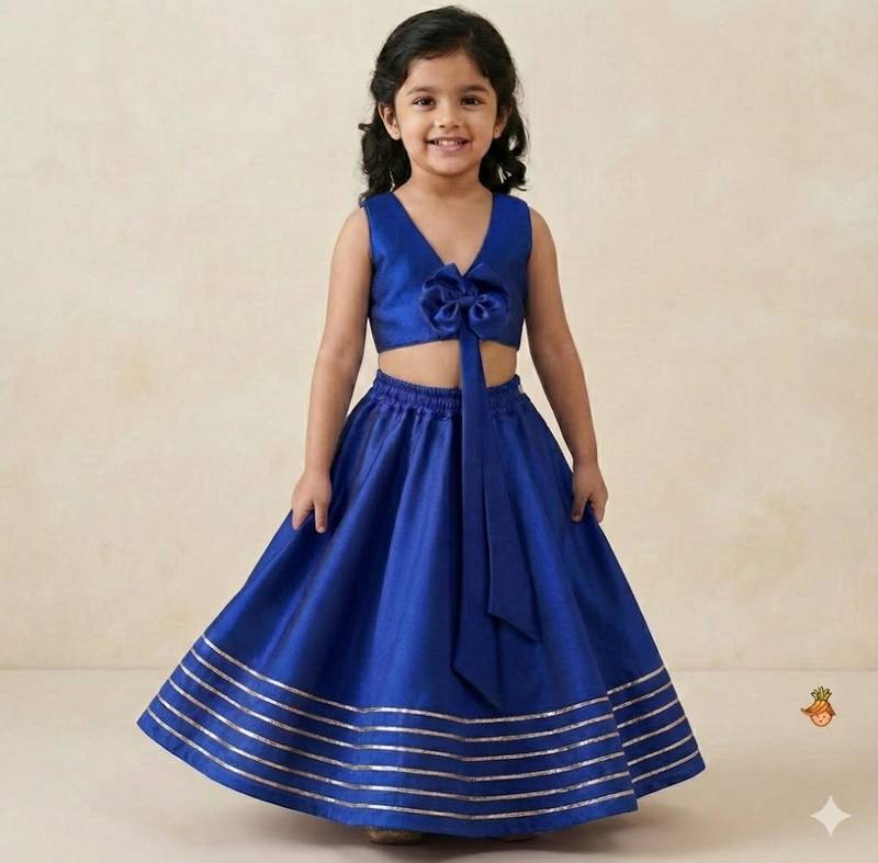 Blue silk girls lehenga set