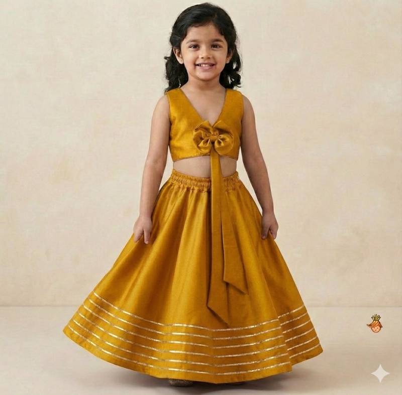 Mustard yellow silk lehenga