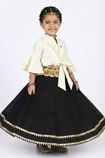 Ivory top with black lehenga
