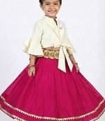 Ivory tie-front blouse with magenta lehenga set