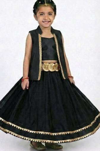 Girls black festive lehenga set with sleeveless jacket