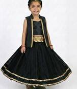 Girls black festive lehenga set with sleeveless jacket