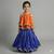 Girls orange and blue layered lehenga set with gold lace