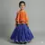 Girls orange and blue layered lehenga set with gold lace
