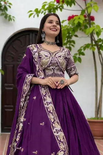 lehenga set purple chinon embroidered sequin festive