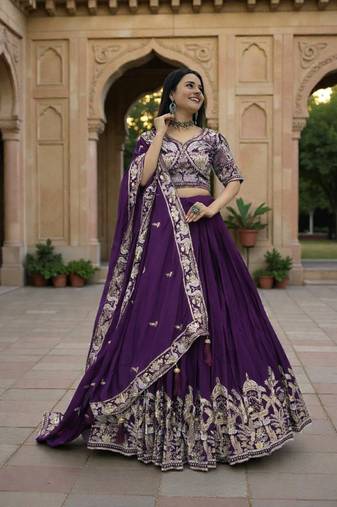 lehenga set purple chinon embroidered sequin festive