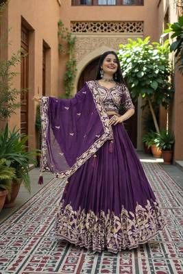 lehenga set purple chinon embroidered sequin festive 3
